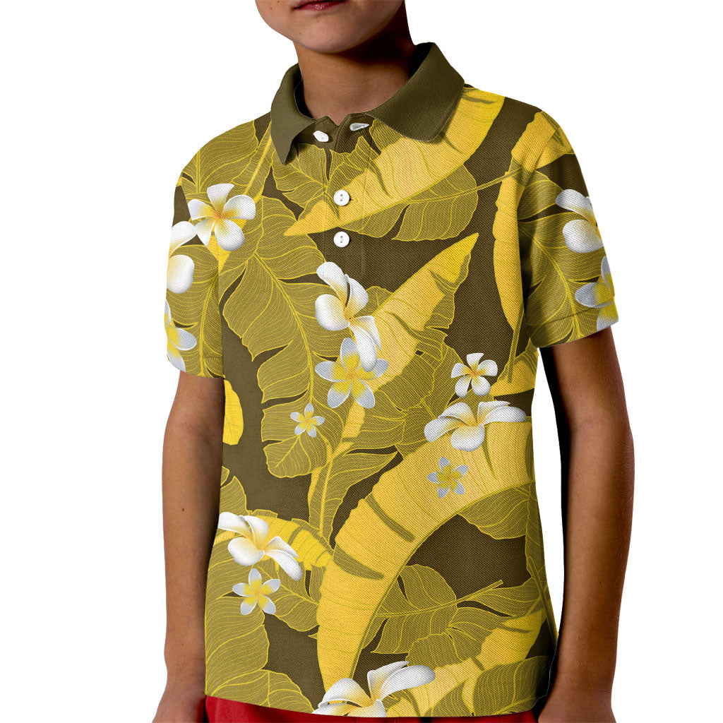 Yellow Banana Leaf Hawaii Kid Polo Shirt Lau Maia Plumeria Tropical Summer Vibes