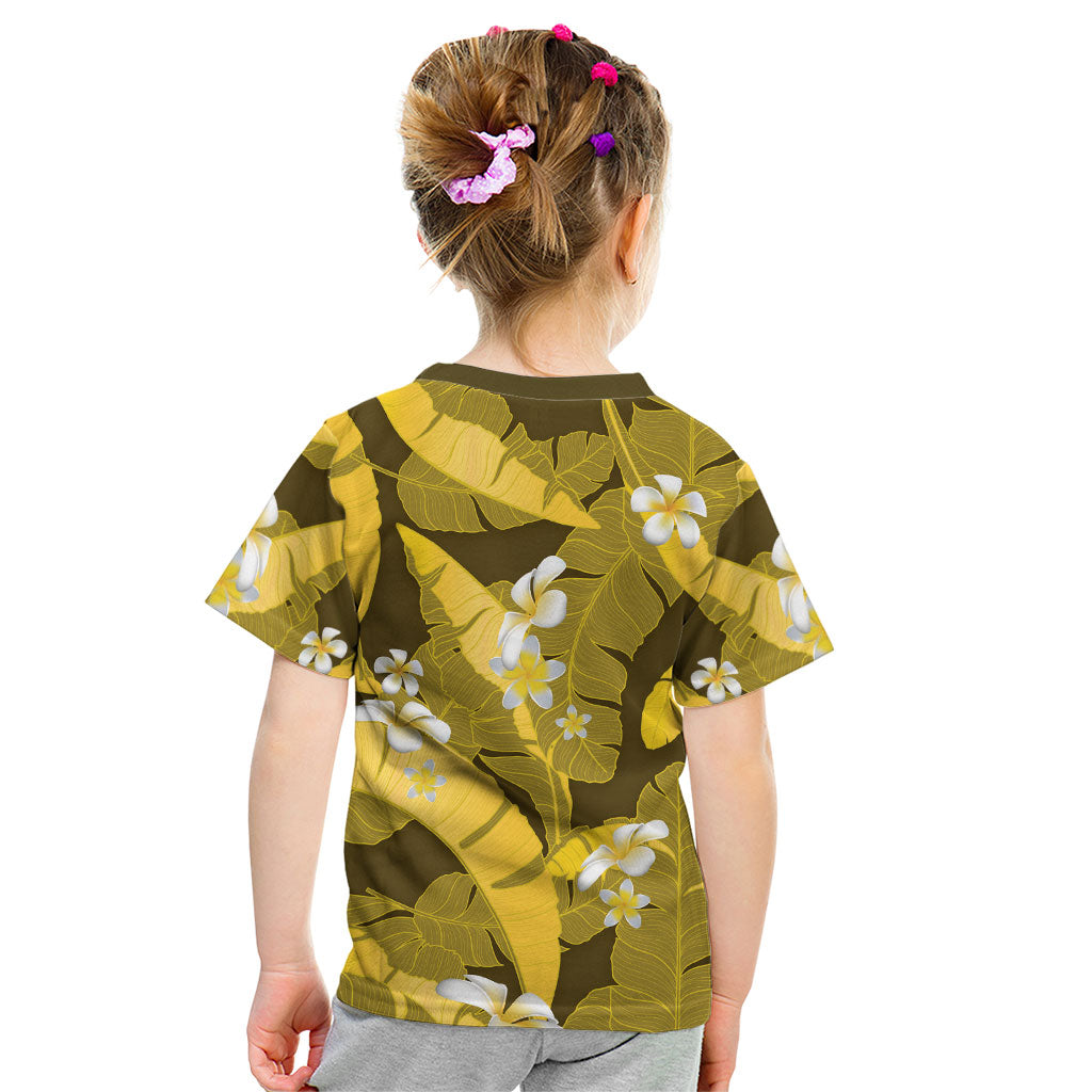 Yellow Banana Leaf Hawaii Kid T Shirt Lau Maia Plumeria Tropical Summer Vibes LT14 - Polynesian Pride