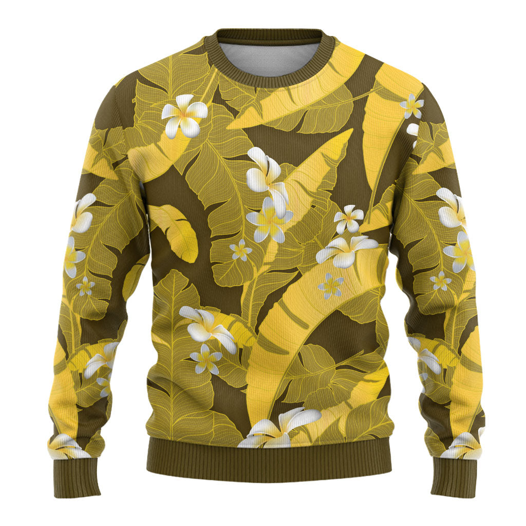 Yellow Banana Leaf Hawaii Ugly Christmas Sweater Lau Maia Plumeria Tropical Summer Vibes LT14 - Polynesian Pride