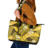 Yellow Banana Leaf Hawaii Leather Tote Bag Lau Maia Plumeria Tropical Summer Vibes