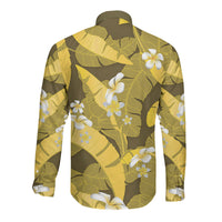 Yellow Banana Leaf Hawaii Long Sleeve Button Shirt Lau Maia Plumeria Tropical Summer Vibes