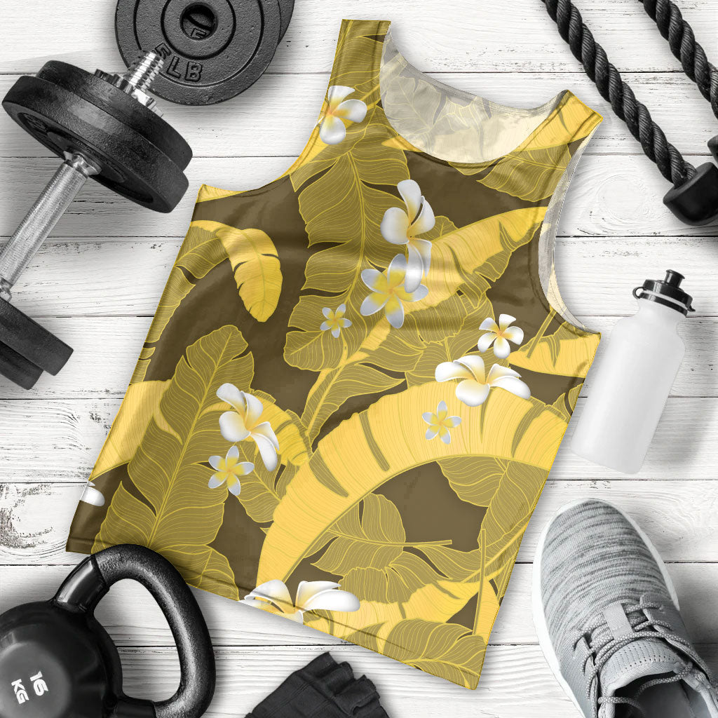 Yellow Banana Leaf Hawaii Men Tank Top Lau Maia Plumeria Tropical Summer Vibes