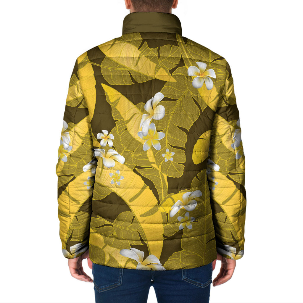 Yellow Banana Leaf Hawaii Padded Jacket Lau Maia Plumeria Tropical Summer Vibes