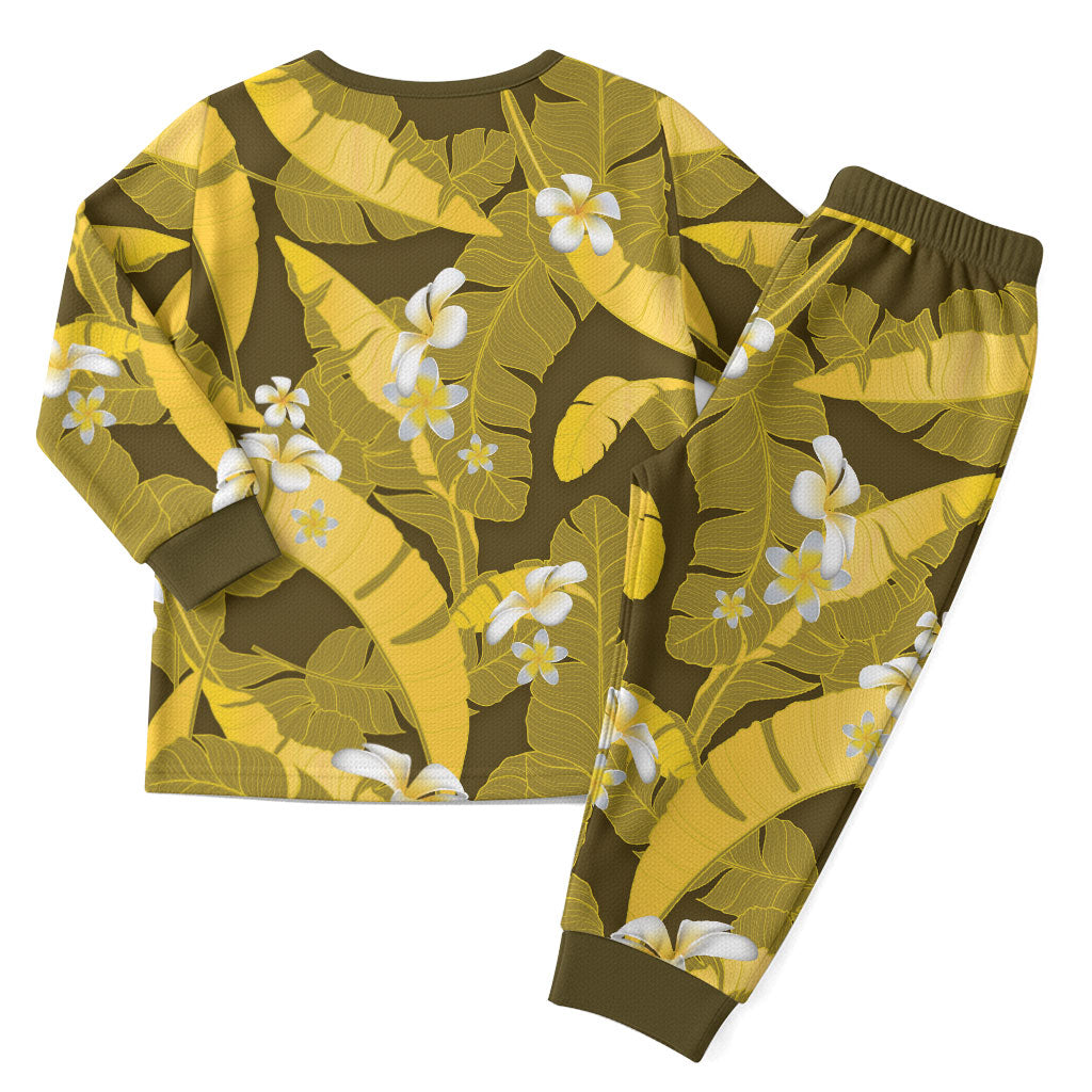 Yellow Banana Leaf Hawaii Christmas Pajama Set Lau Maia Plumeria Tropical Summer Vibes LT14 - Polynesian Pride