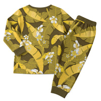 Yellow Banana Leaf Hawaii Christmas Pajama Set Lau Maia Plumeria Tropical Summer Vibes LT14 - Polynesian Pride