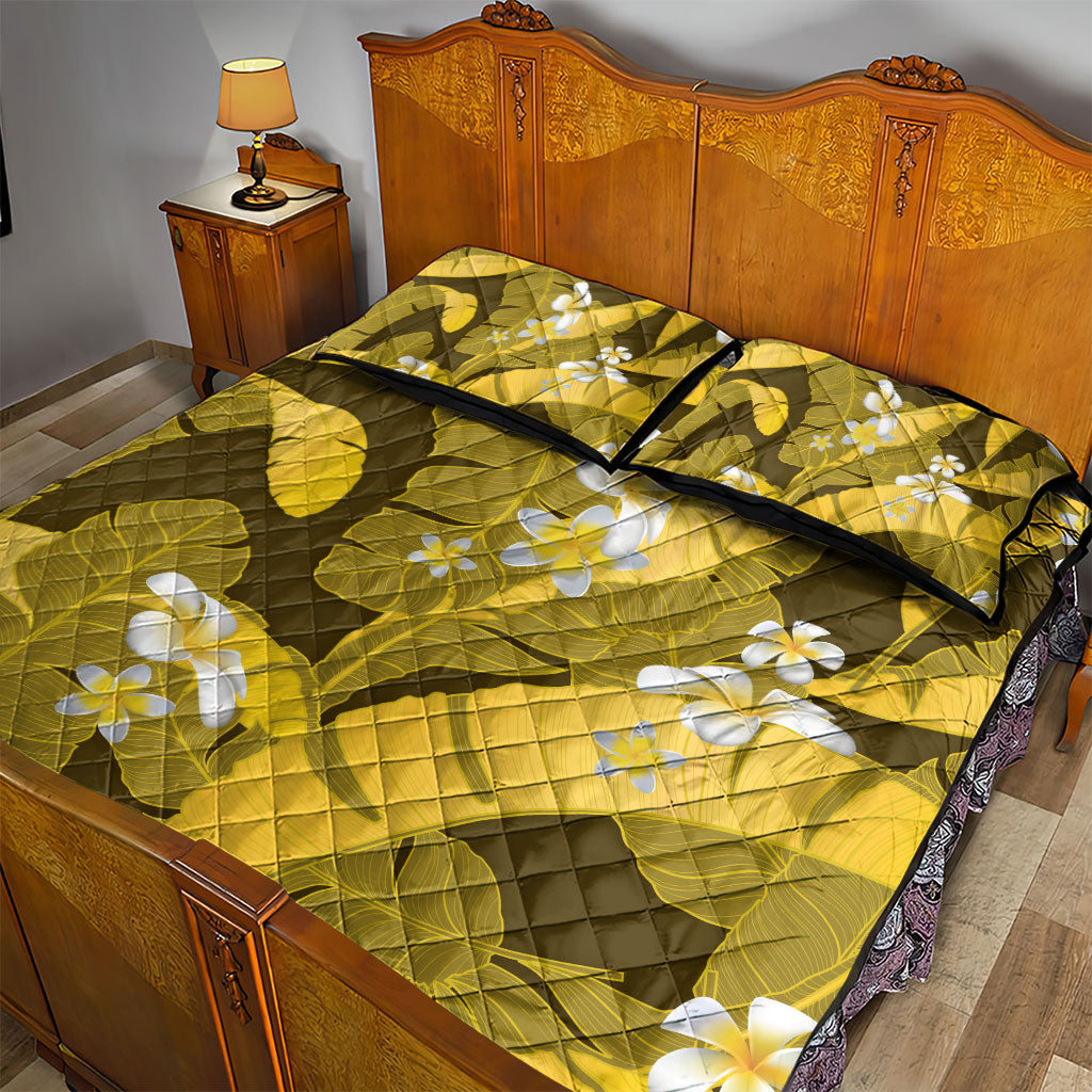 Yellow Banana Leaf Hawaii Quilt Bed Set Lau Maia Plumeria Tropical Summer Vibes