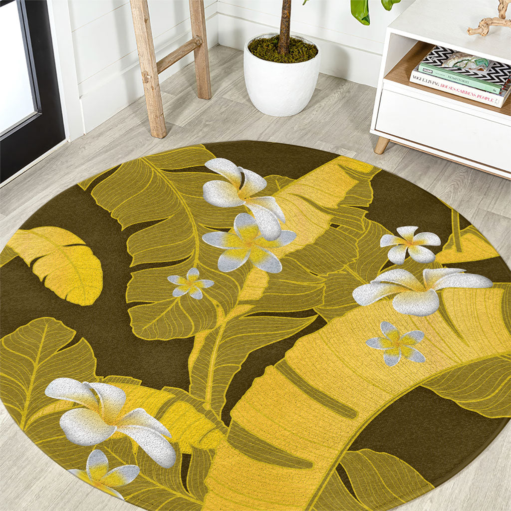 Yellow Banana Leaf Hawaii Round Carpet Lau Maia Plumeria Tropical Summer Vibes LT14 Yellow - Polynesian Pride