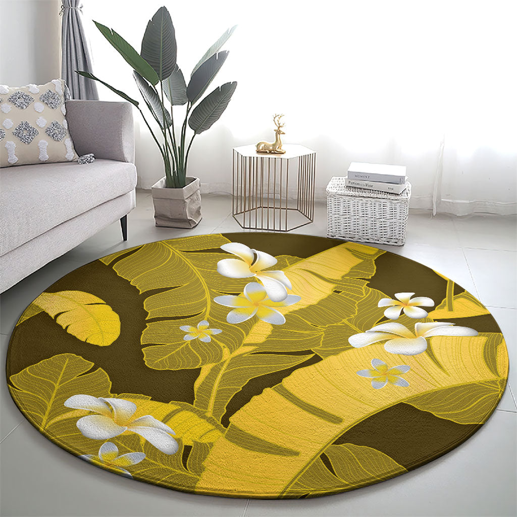 Yellow Banana Leaf Hawaii Round Carpet Lau Maia Plumeria Tropical Summer Vibes LT14 - Polynesian Pride