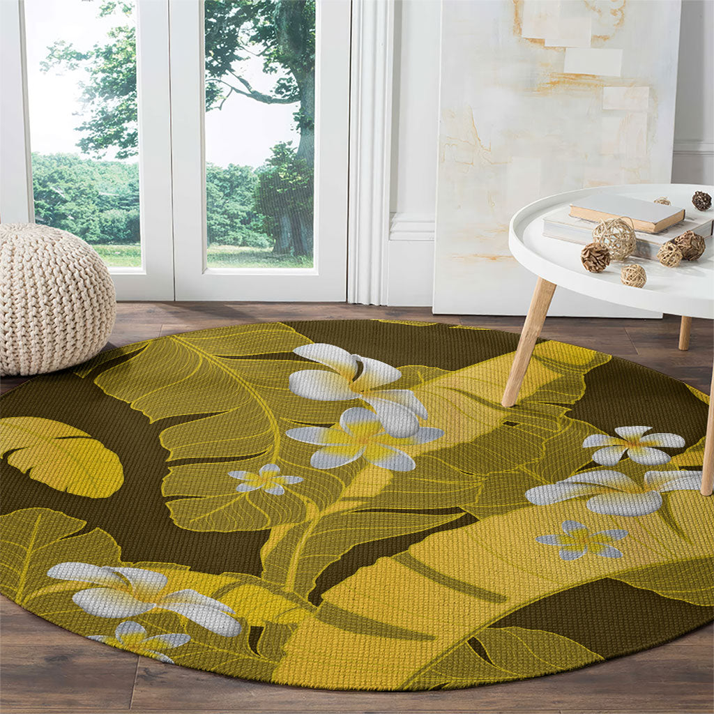 Yellow Banana Leaf Hawaii Round Carpet Lau Maia Plumeria Tropical Summer Vibes LT14 - Polynesian Pride