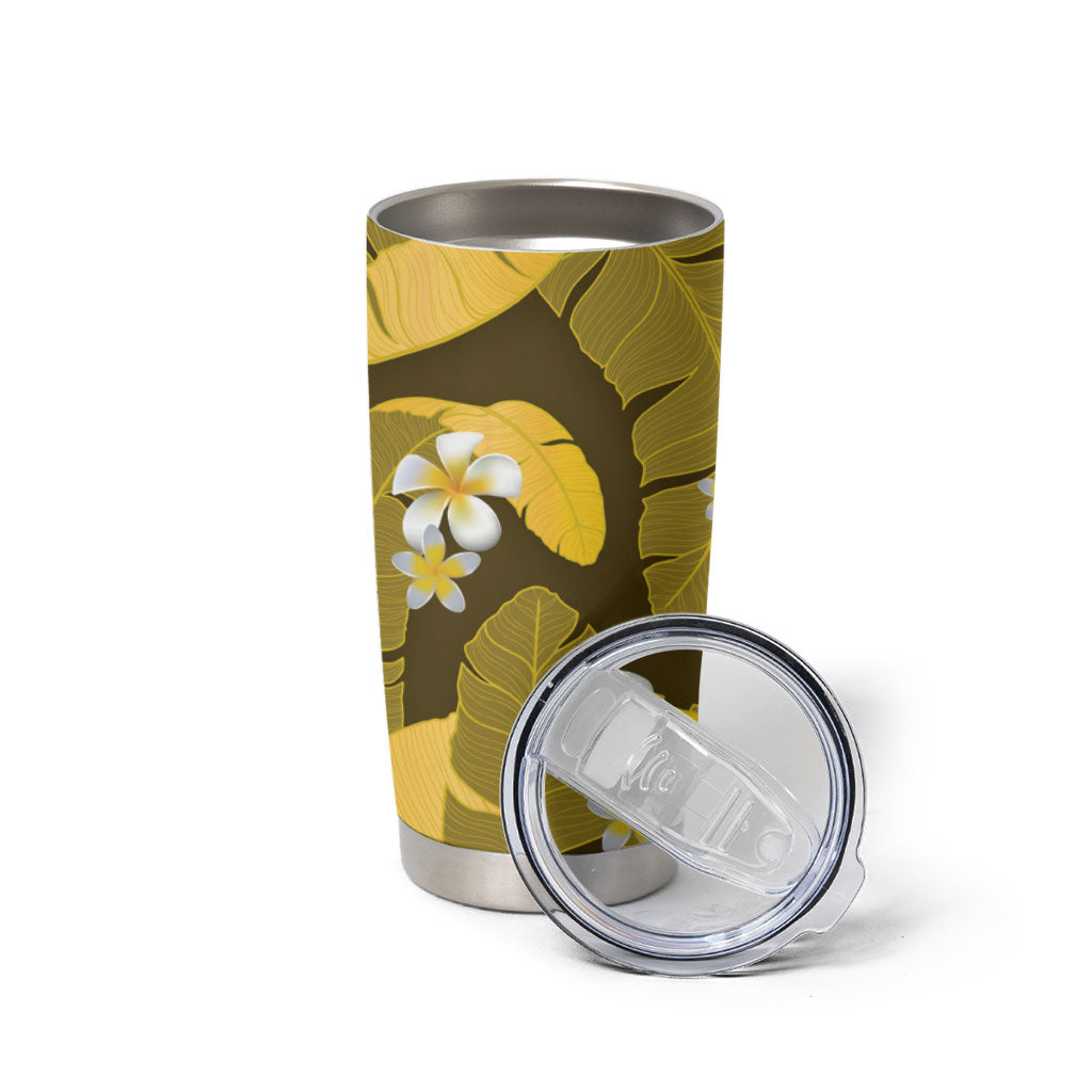 Yellow Banana Leaf Hawaii Tumbler Cup Lau Maia Plumeria Tropical Summer Vibes LT14 - Polynesian Pride
