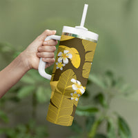 Yellow Banana Leaf Hawaii Tumbler With Handle Lau Maia Plumeria Tropical Summer Vibes