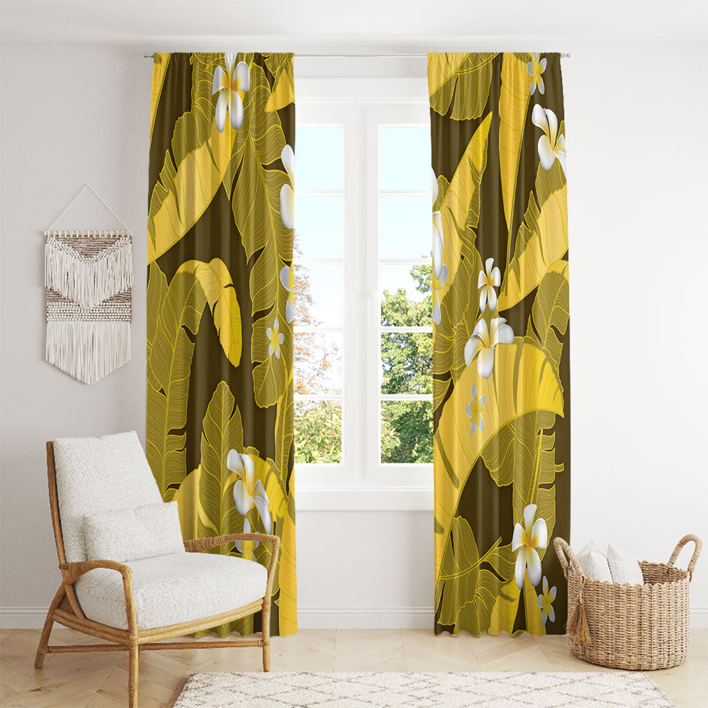 Yellow Banana Leaf Hawaii Window Curtain Lau Maia Plumeria Tropical Summer Vibes