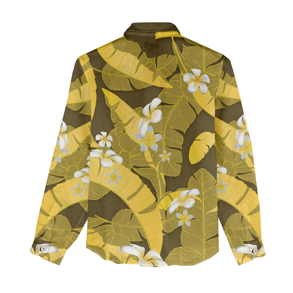 Yellow Banana Leaf Hawaii Women Casual Shirt Lau Maia Plumeria Tropical Summer Vibes