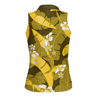 Yellow Banana Leaf Hawaii Women Sleeveless Polo Shirt Lau Maia Plumeria Tropical Summer Vibes LT14 - Polynesian Pride