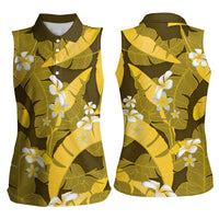 Yellow Banana Leaf Hawaii Women Sleeveless Polo Shirt Lau Maia Plumeria Tropical Summer Vibes LT14 - Polynesian Pride