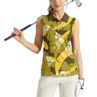 Yellow Banana Leaf Hawaii Women Sleeveless Polo Shirt Lau Maia Plumeria Tropical Summer Vibes LT14 - Polynesian Pride