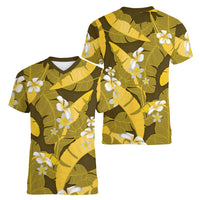 Yellow Banana Leaf Hawaii Women V-Neck T-Shirt Lau Maia Plumeria Tropical Summer Vibes