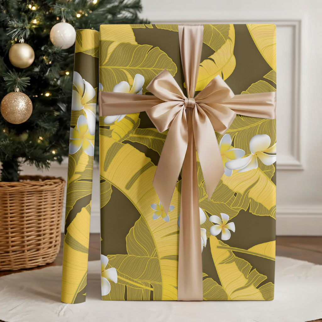 Yellow Banana Leaf Hawaii Wrapping Paper Lau Maia Plumeria Tropical Summer Vibes LT14 - Polynesian Pride
