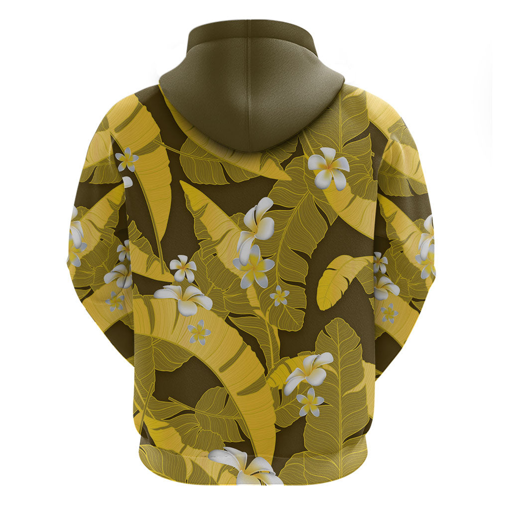 Yellow Banana Leaf Hawaii Zip Hoodie Lau Maia Plumeria Tropical Summer Vibes