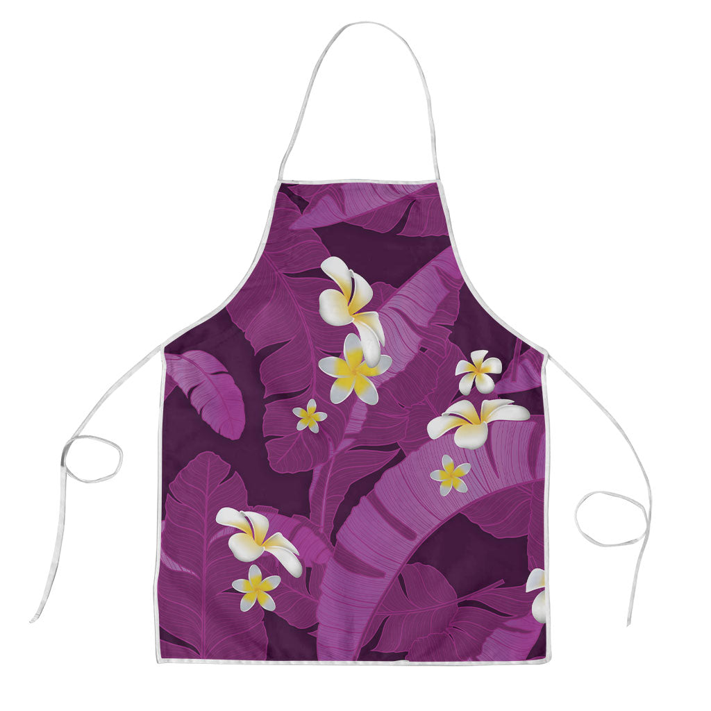 Purple Banana Leaf Hawaii Apron Lau Maia Plumeria Tropical Summer Vibes