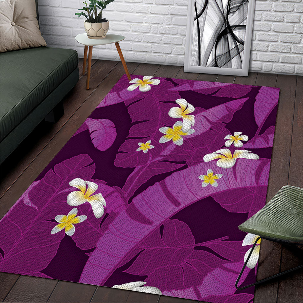 Purple Banana Leaf Hawaii Area Rug Lau Maia Plumeria Tropical Summer Vibes