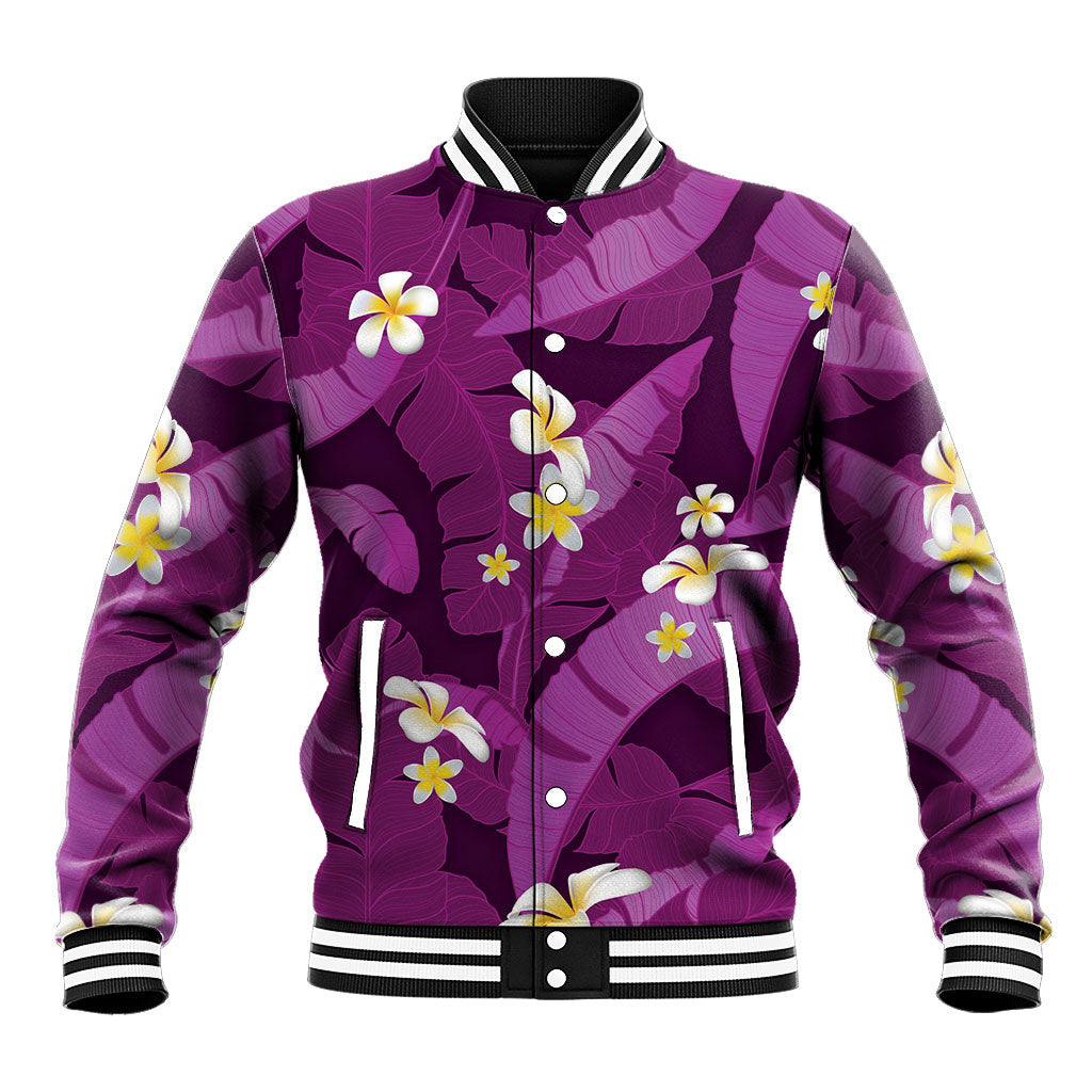 Purple Banana Leaf Hawaii Baseball Jacket Lau Maia Plumeria Tropical Summer Vibes LT14 Unisex Purple - Polynesian Pride