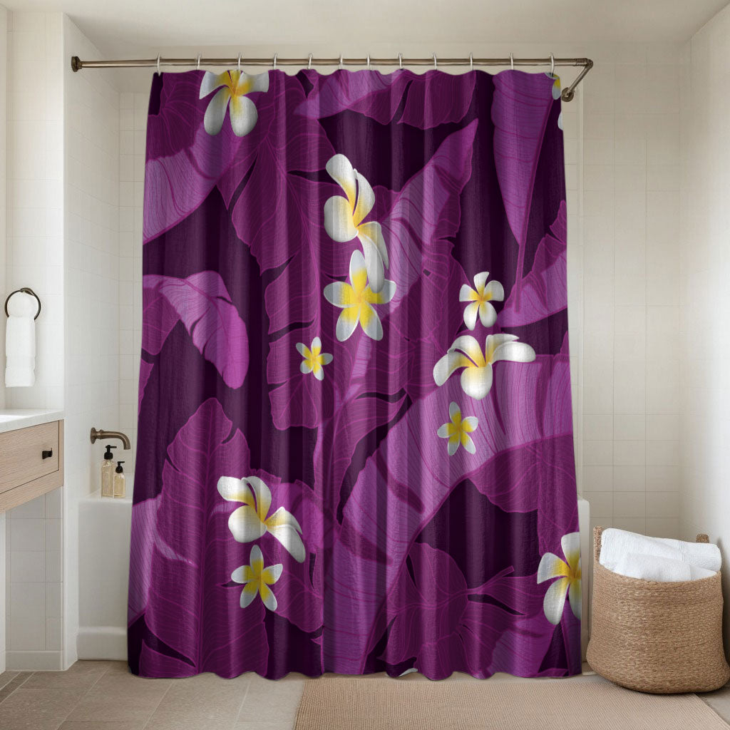 Purple Banana Leaf Hawaii Bathroom Set Lau Maia Plumeria Tropical Summer Vibes LT14 Shower Curtain Only Purple - Polynesian Pride