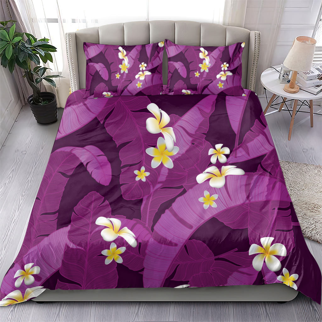 Purple Banana Leaf Hawaii Bedding Set Lau Maia Plumeria Tropical Summer Vibes