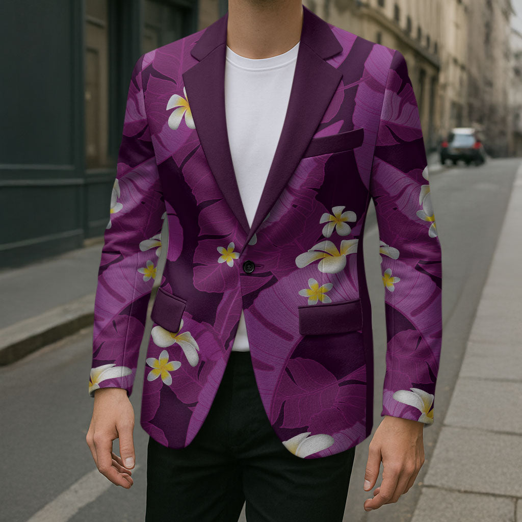 Purple Banana Leaf Hawaii Blazer Lau Maia Plumeria Tropical Summer Vibes
