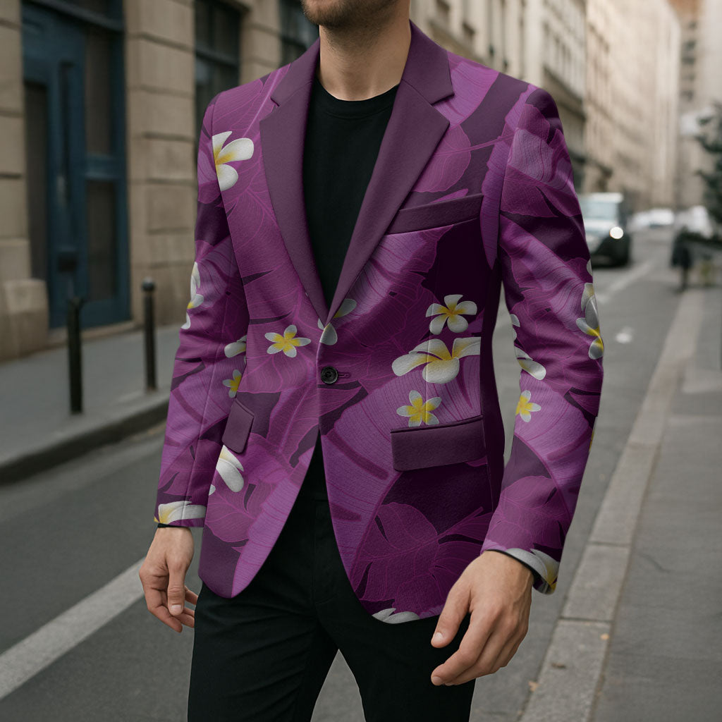 Purple Banana Leaf Hawaii Blazer Lau Maia Plumeria Tropical Summer Vibes
