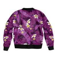 Purple Banana Leaf Hawaii Bomber Jacket Lau Maia Plumeria Tropical Summer Vibes