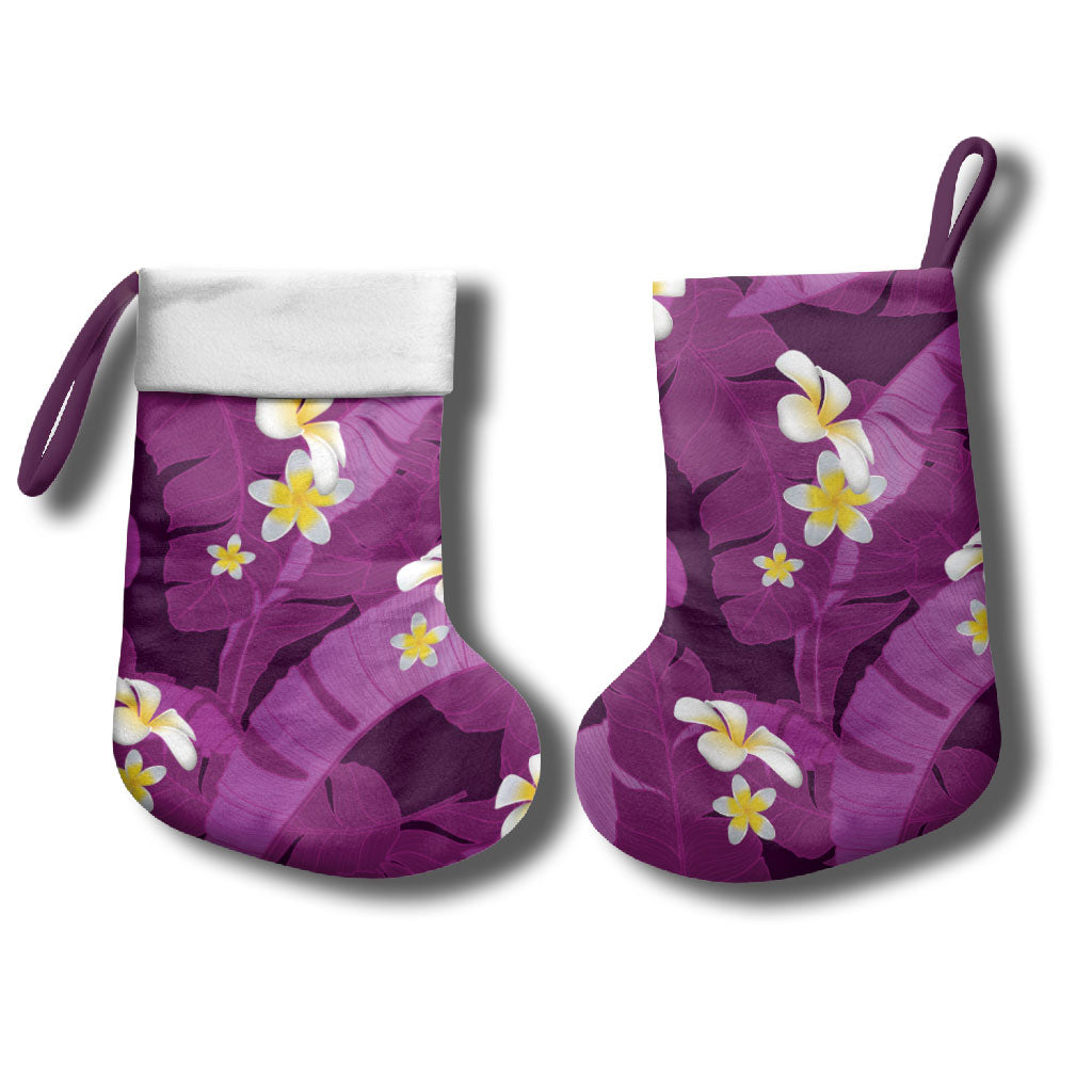 Purple Banana Leaf Hawaii Christmas Stocking Lau Maia Plumeria Tropical Summer Vibes LT14 - Polynesian Pride