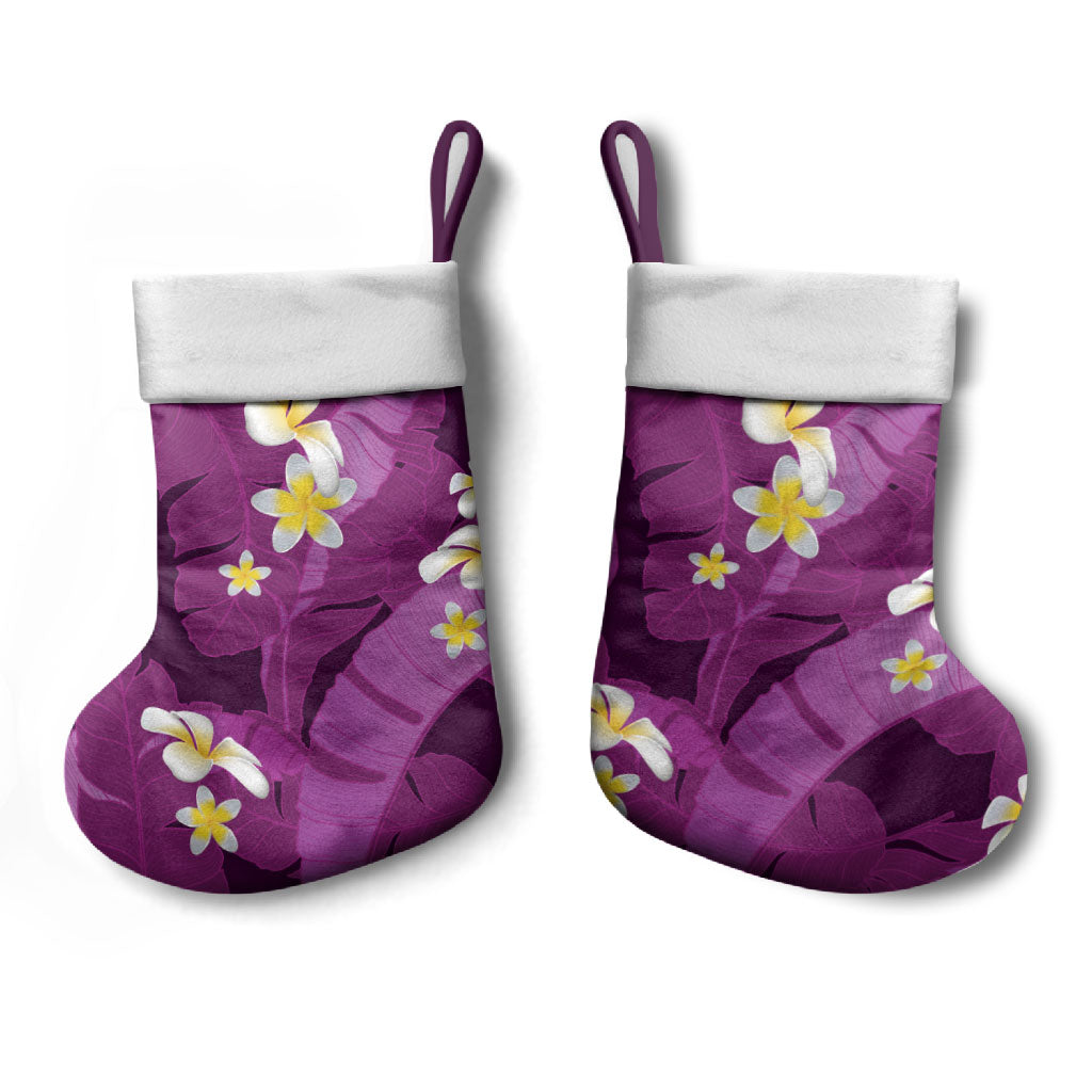 Purple Banana Leaf Hawaii Christmas Stocking Lau Maia Plumeria Tropical Summer Vibes LT14 - Polynesian Pride