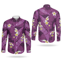 Purple Banana Leaf Hawaii Couples Matching Off The Shoulder Long Sleeve Dress and Long Sleeve Button Shirt Lau Maia Plumeria Tropical Summer Vibes LT14 - Polynesian Pride