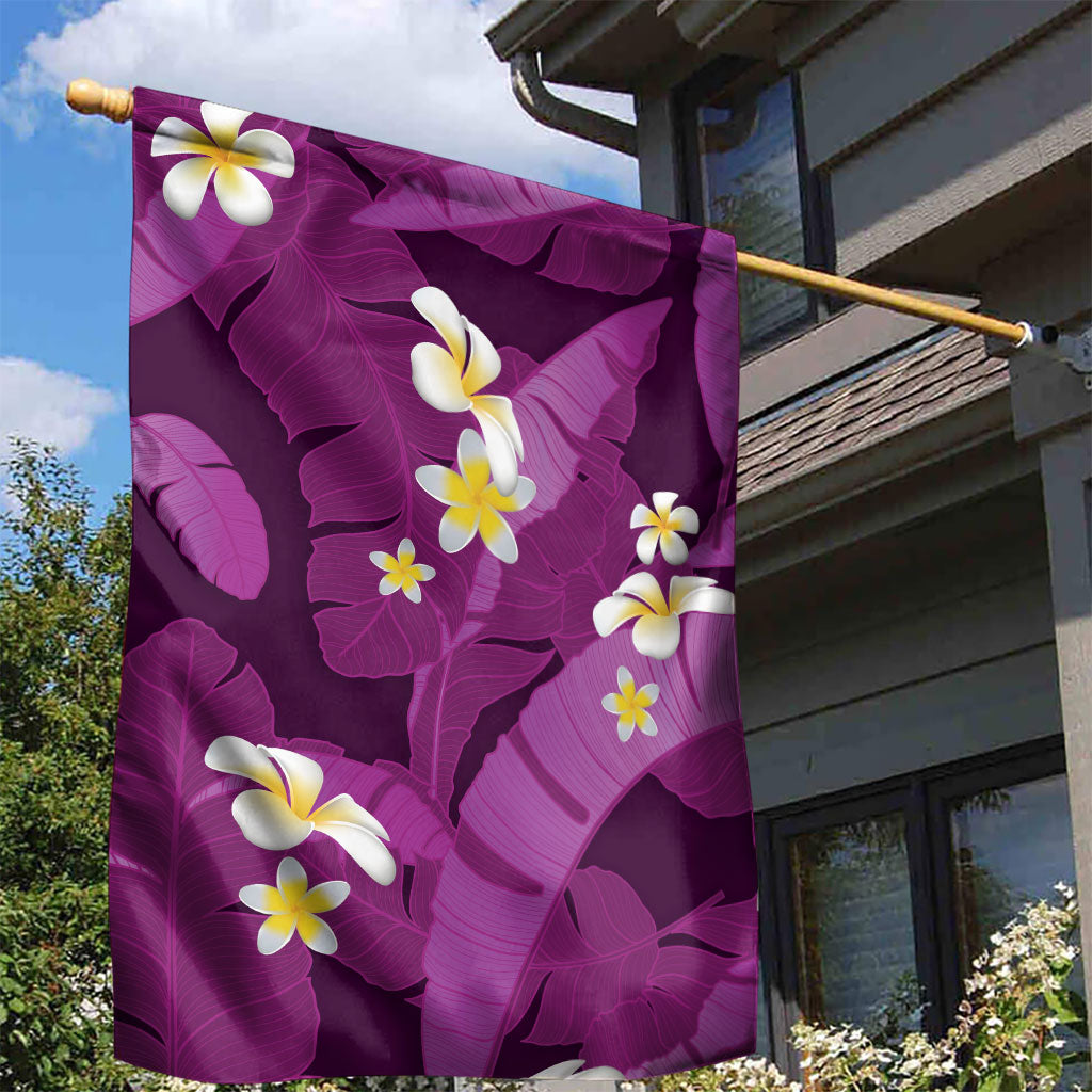 Purple Banana Leaf Hawaii Garden Flag Lau Maia Plumeria Tropical Summer Vibes LT14 - Polynesian Pride