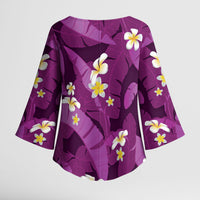 Purple Banana Leaf Hawaii Kimono Sleeve Blouse Lau Maia Plumeria Tropical Summer Vibes