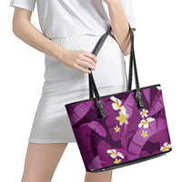 Purple Banana Leaf Hawaii Leather Tote Bag Lau Maia Plumeria Tropical Summer Vibes LT14 - Polynesian Pride