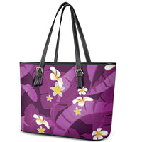 Purple Banana Leaf Hawaii Leather Tote Bag Lau Maia Plumeria Tropical Summer Vibes LT14 - Polynesian Pride