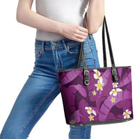 Purple Banana Leaf Hawaii Leather Tote Bag Lau Maia Plumeria Tropical Summer Vibes LT14 - Polynesian Pride