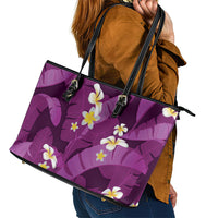 Purple Banana Leaf Hawaii Leather Tote Bag Lau Maia Plumeria Tropical Summer Vibes LT14 - Polynesian Pride