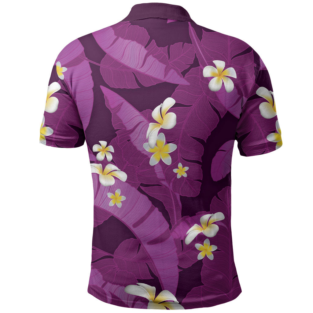 Purple Banana Leaf Hawaii Polo Shirt Lau Maia Plumeria Tropical Summer Vibes