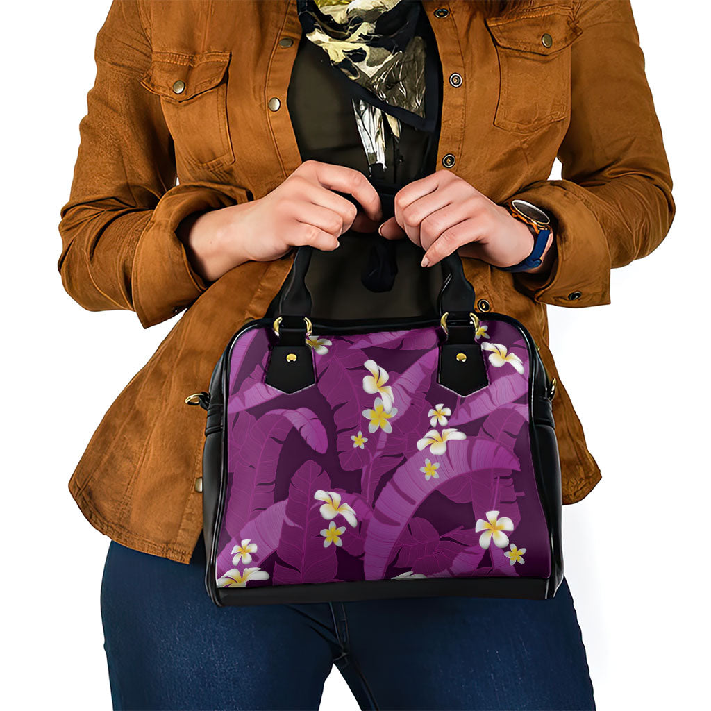 Purple Banana Leaf Hawaii Shoulder Handbag Lau Maia Plumeria Tropical Summer Vibes LT14 - Polynesian Pride