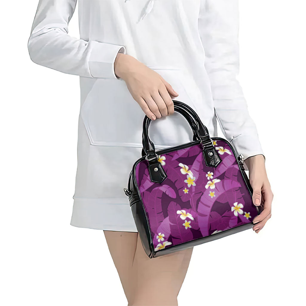 Purple Banana Leaf Hawaii Shoulder Handbag Lau Maia Plumeria Tropical Summer Vibes LT14 - Polynesian Pride