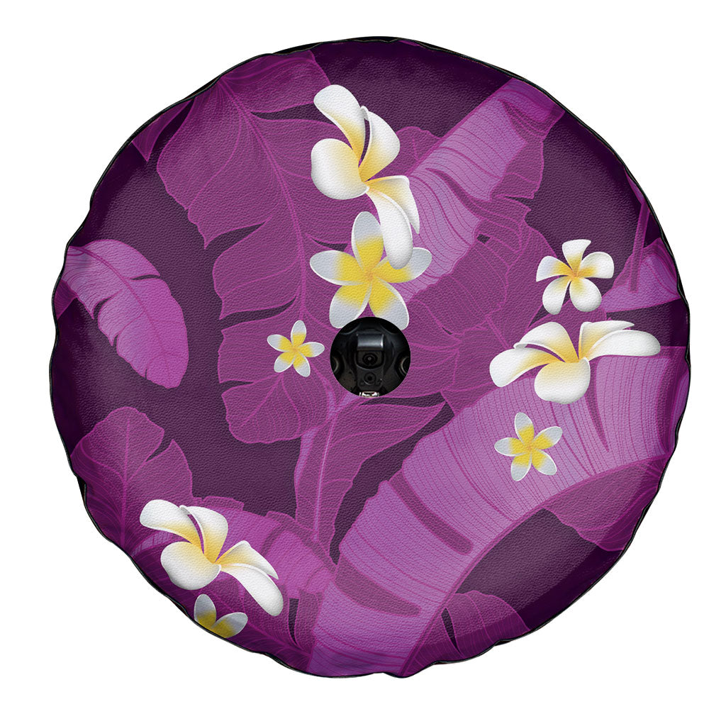 Purple Banana Leaf Hawaii Spare Tire Cover Lau Maia Plumeria Tropical Summer Vibes