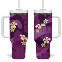 Purple Banana Leaf Hawaii Tumbler With Handle Lau Maia Plumeria Tropical Summer Vibes