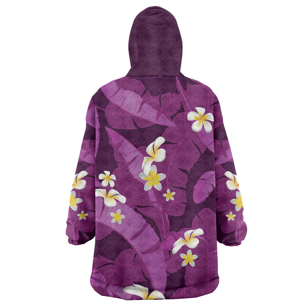 Purple Banana Leaf Hawaii Wearable Blanket Hoodie Lau Maia Plumeria Tropical Summer Vibes