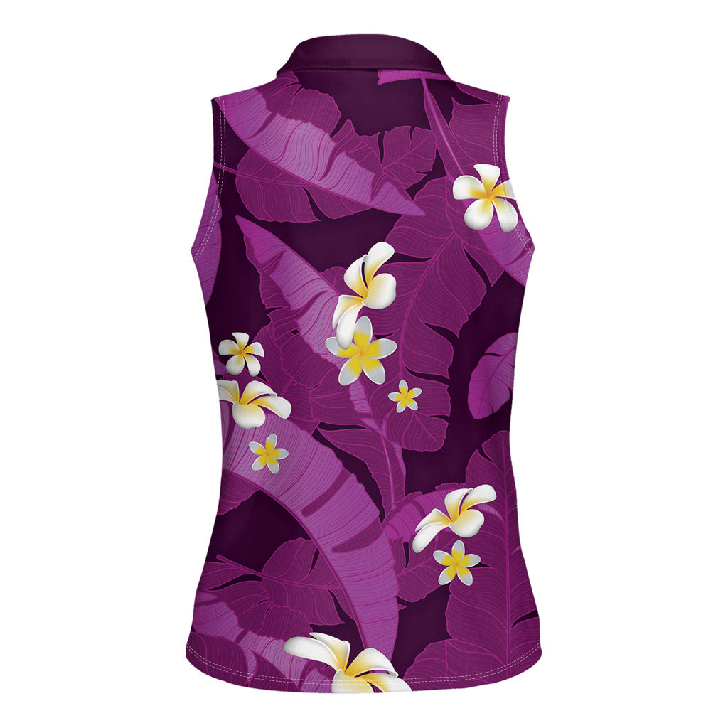 Purple Banana Leaf Hawaii Women Sleeveless Polo Shirt Lau Maia Plumeria Tropical Summer Vibes LT14 - Polynesian Pride
