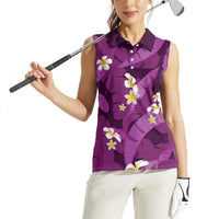 Purple Banana Leaf Hawaii Women Sleeveless Polo Shirt Lau Maia Plumeria Tropical Summer Vibes LT14 - Polynesian Pride
