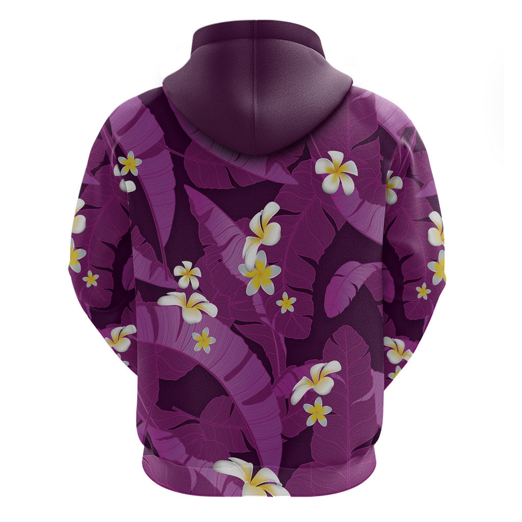 Purple Banana Leaf Hawaii Zip Hoodie Lau Maia Plumeria Tropical Summer Vibes