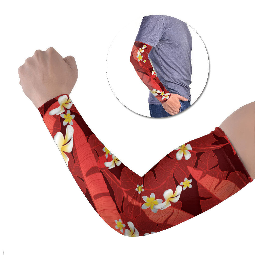 Red Banana Leaf Hawaii Arm Sleeves Lau Maia Plumeria Tropical Summer Vibes